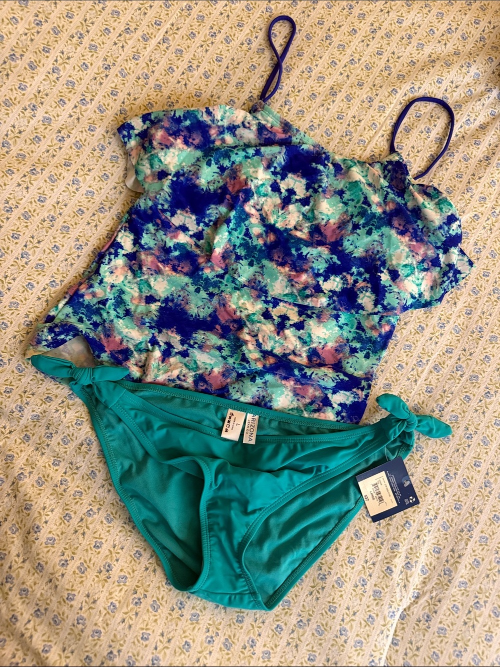 Two-Piece Swim Set in Teal and Marina Print